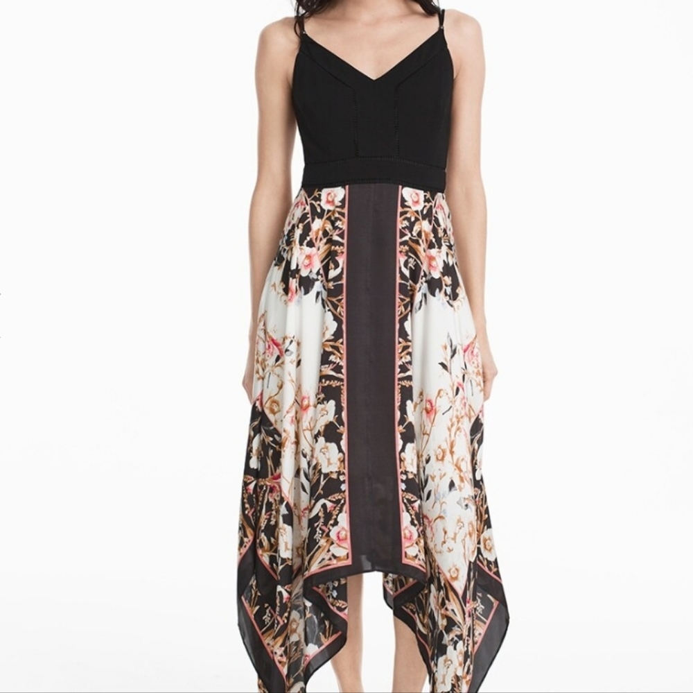 White House Black Market 8 Scarf Print Handkerchief hem Dress